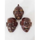 Three Japanese Noh masks, Late Meiji/Taisho, composition or papier mache, moulded as old men with