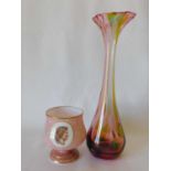 A modern art nouveau inspired studio glass vase, late 20th century, with shaped rim above the