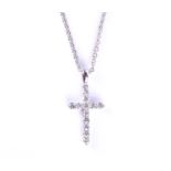 An 18ct white gold and diamond cross pendant, set with round brilliant-cut diamonds of approximately
