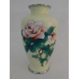 An Ando studio cloisonné vase, 20th century, decorated with a blooming rose with very fine silver