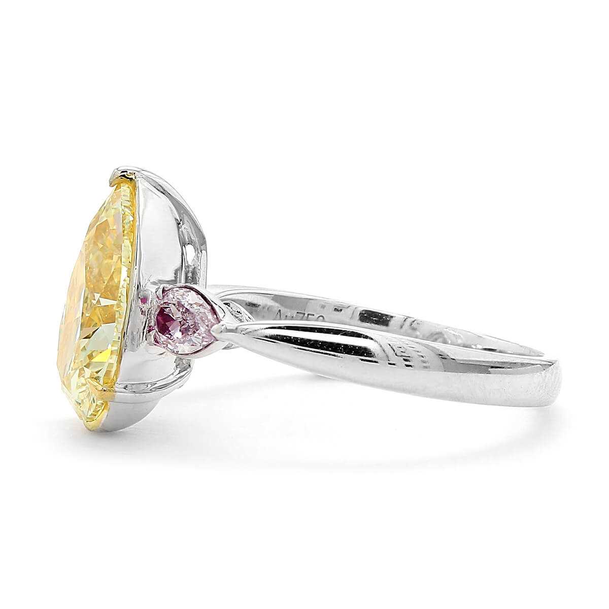 An impressive 18ct gold and fancy-yellow diamond ring, centred with a pear-cut fancy yellow - Image 3 of 5