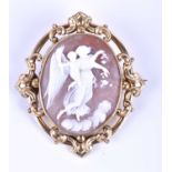A 19th century gilt metal cameo brooch, the oval cameo plaque featuring Classical figures of a