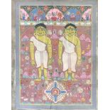 A 19th century Indian tantric painting on fabricdepicting two near identical female figures