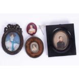 English School, 19th century a miniature portrait on ivory of a noble lady with ringlets in her