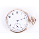 A gilt metal open-faced pocket watchwith white enamel Arabic numeral dial, the case interior