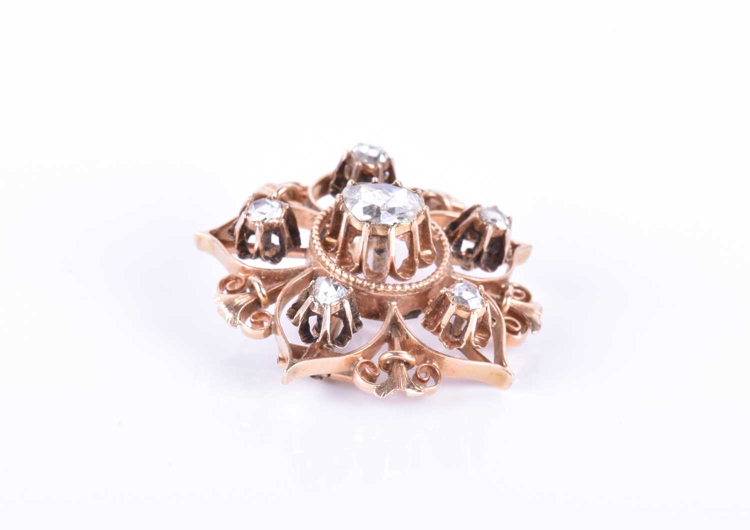 A rose gold and rose-cut diamond broochthe openwork floral mount centred with a mixed rose-cut - Image 4 of 4