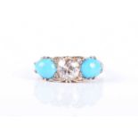 A late 19th / early 20th century 18ct yellow gold, diamond, and turquoise ringcentred with an old-