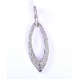 An 18ct white gold and diamond pendant, of elongated form, pave-set with round brilliant-cut