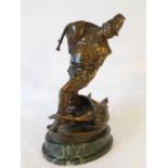 Caesar Philipp (german, 1859 - 1930), 'Bagpiper followed by geese', patinated bronze sculpture,