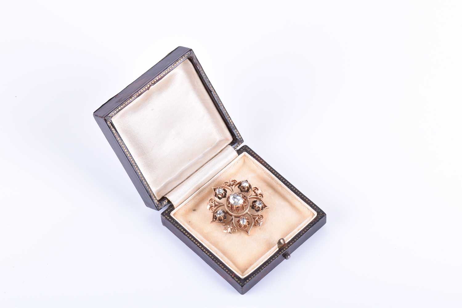 A rose gold and rose-cut diamond broochthe openwork floral mount centred with a mixed rose-cut - Image 3 of 4