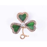 An unusual Victorian yellow gold and enamel clover broochthe three leaves with heart-shaped green