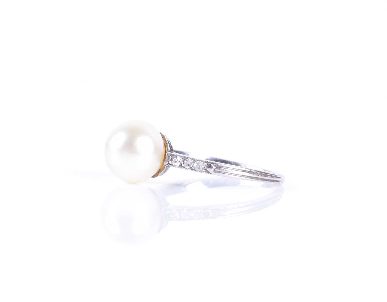 A Continental diamond and natural pearl ringset with a round white natural pearl of approximately - Image 2 of 4