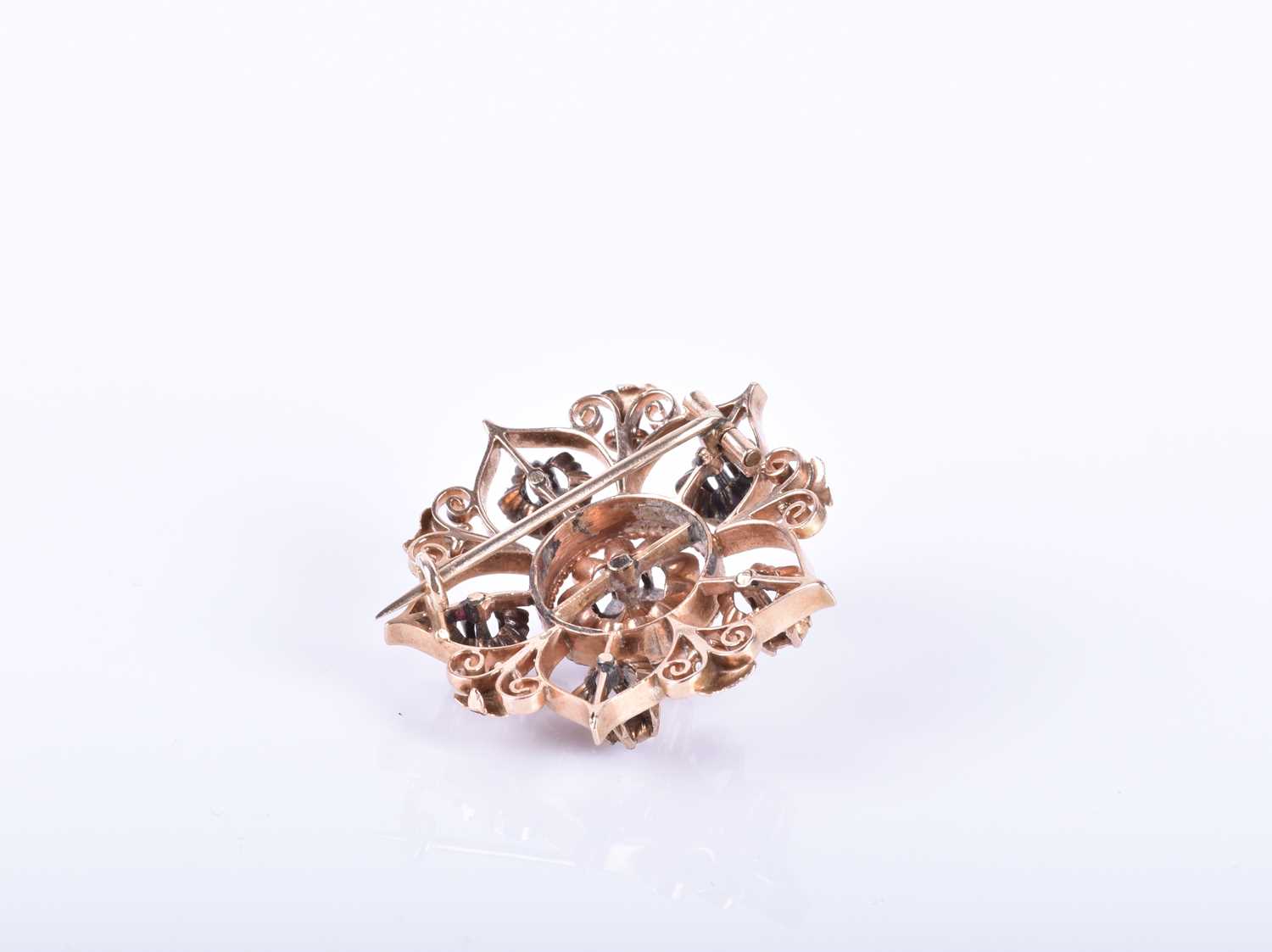 A rose gold and rose-cut diamond broochthe openwork floral mount centred with a mixed rose-cut - Image 2 of 4