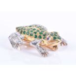 An 18ct yellow gold, diamond, and emerald frog broochthe yellow gold body inset with round-cut