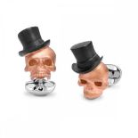 Deakin & Francis. A pair of rose gold plated Skull in Top Hat cufflinks.