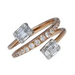 Frost of London. An 18ct rose gold and diamond 'Spirale' ring, set with baguette cut diamonds to