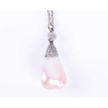 A natural freshwater pearl and diamond pendantthe naturalistic pearl set in a tapered diamond-set