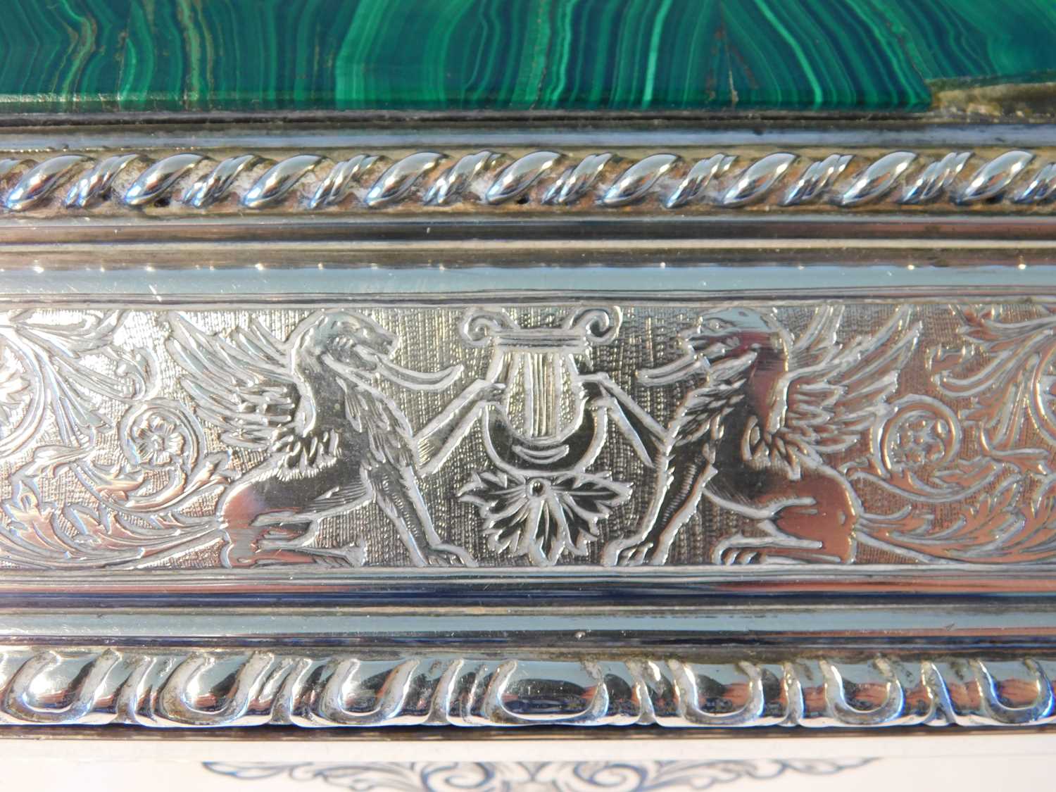 A silver and malachite casket by Romeo Miracoli, Milan, circa 1910/20, the top with inset - Image 12 of 12