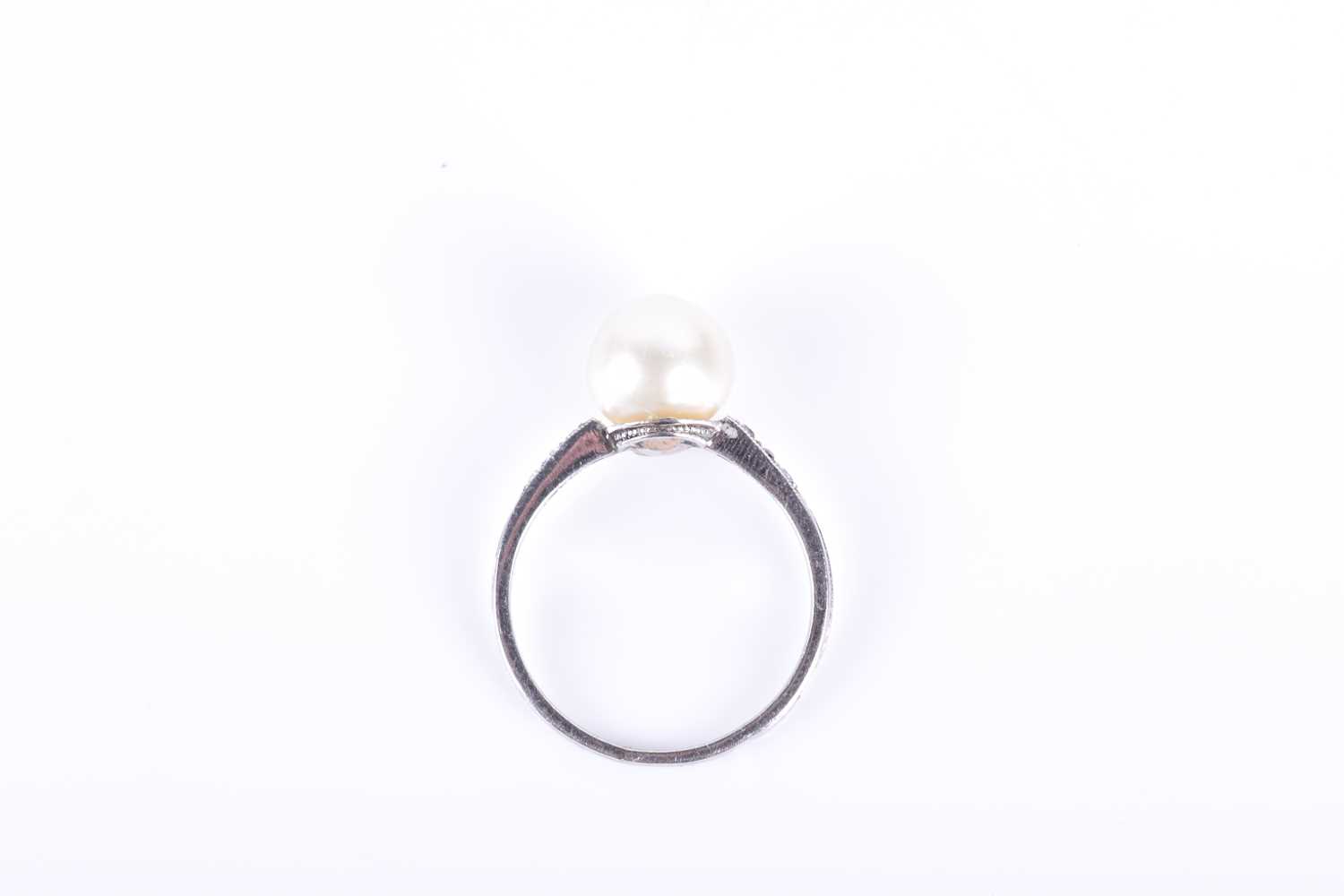 A Continental diamond and natural pearl ringset with a round white natural pearl of approximately - Image 3 of 4