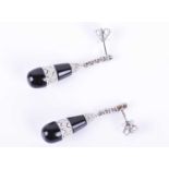 A pair of 18ct white gold, diamond and onyx drop earringsin the Art Deco taste, each tapered drop