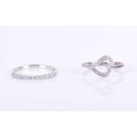 A silver and diamond half eternity ringsize N 1/2, together with a white metal and diamond heart-