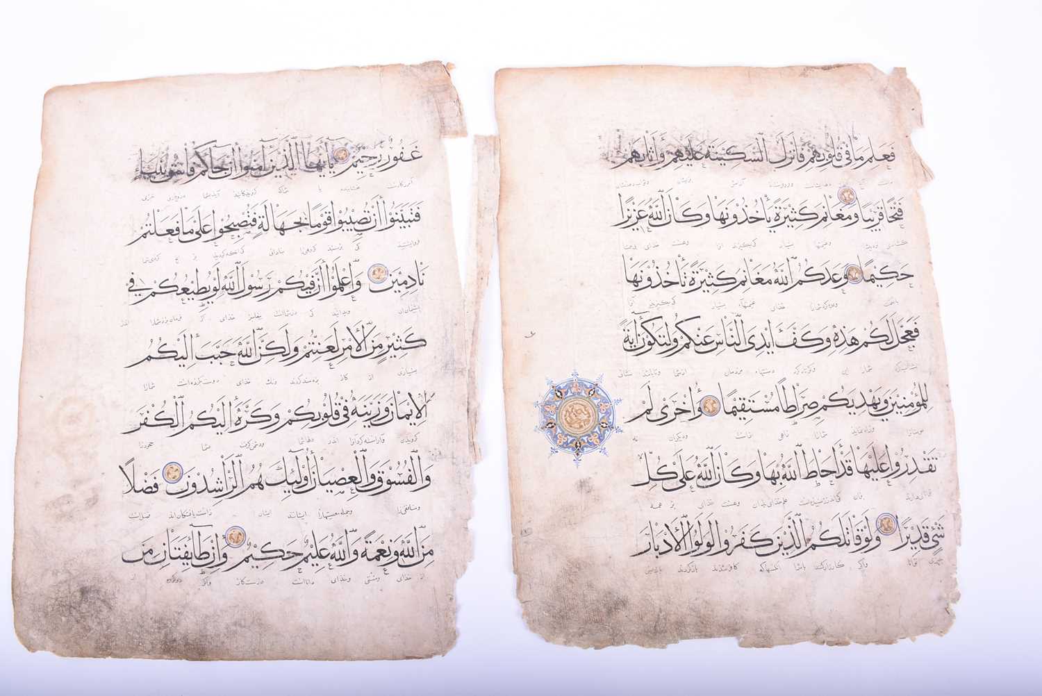 Two leaves of Persian script, 18th century, each with illuminated roundels, 40.5cm x 31cmCondition - Image 6 of 18