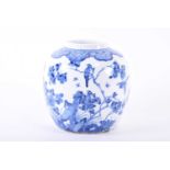 A Chinese blue and white ginger jar, 19th century, with cloud collar shoulder above birds and