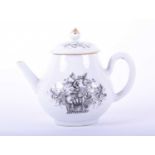 A Qianlong period Chinese tea pot, mid 18th century, the lid with gilt knop flanked by fruits on a