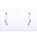 A pair of 9ct yellow gold, diamond, and gemstone drop earringseach with a diamond-set star mount,
