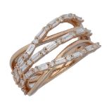 Frost of London. An 18ct Rose Gold triple Row Ring, pave set with 0.99 carats of diamonds.