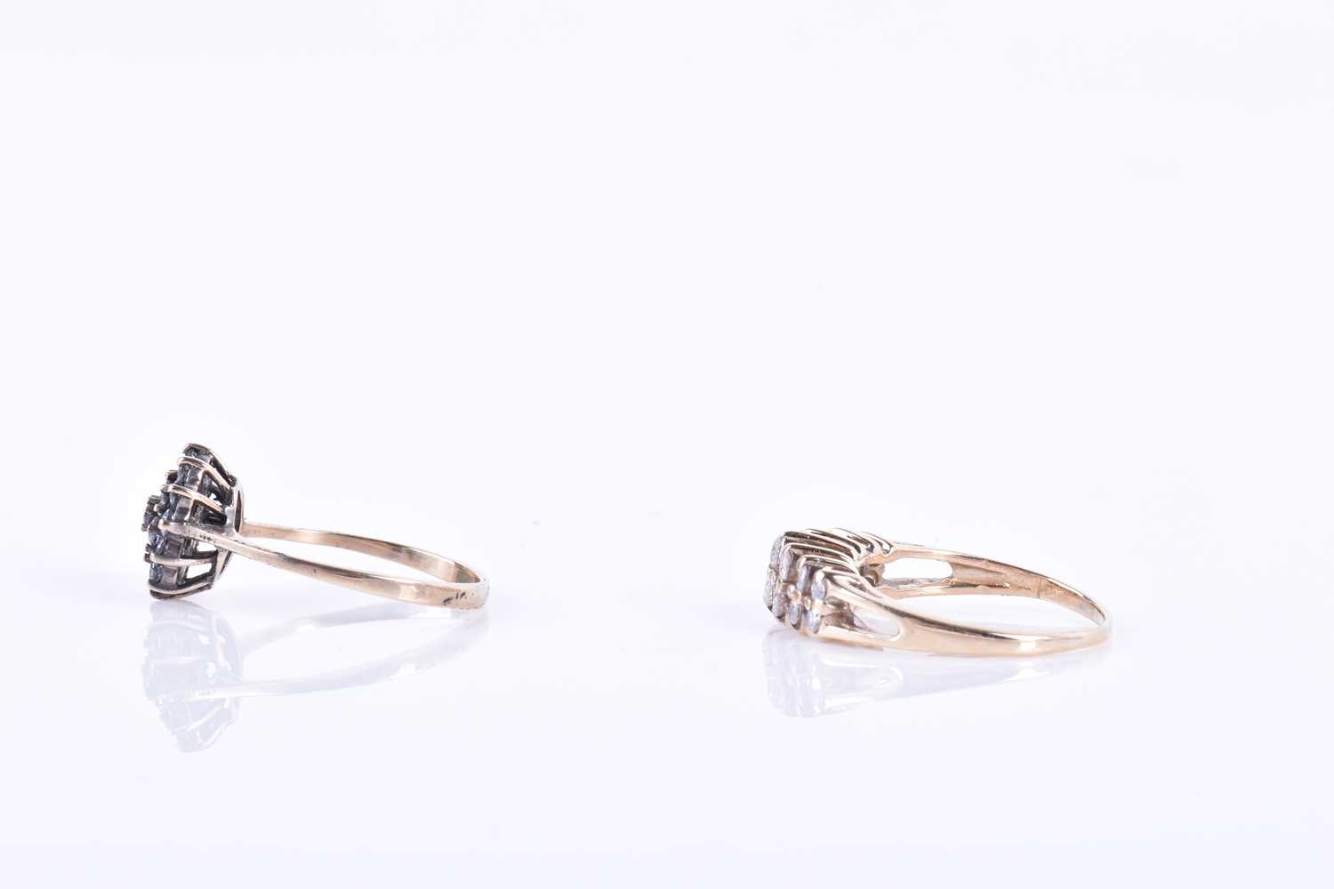 A 9ct yellow gold and diamond cluster ringsize M 1/2, together with a 14k yellow gold ring step- - Image 2 of 4