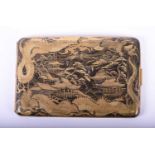 A Japanese Komai style cigarette case, early 20th century, of slightly curved rectangular form,