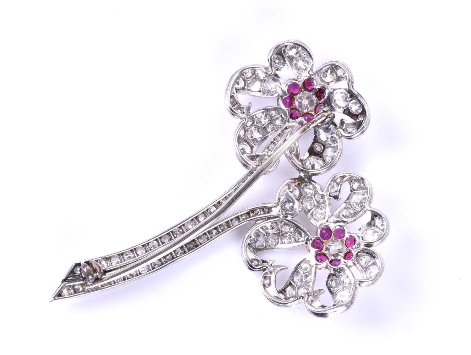 An impressive diamond and ruby floral broochcirca early to mid 20th century, each flower centred - Image 5 of 5