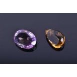 A loose mixed oval-cut amethystof approximately 17.62 carats, together with a mixed pear-cut