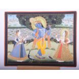 Indian School, 19th century, Krishna as Venu-Gopala fluting before a tree, a female to his right