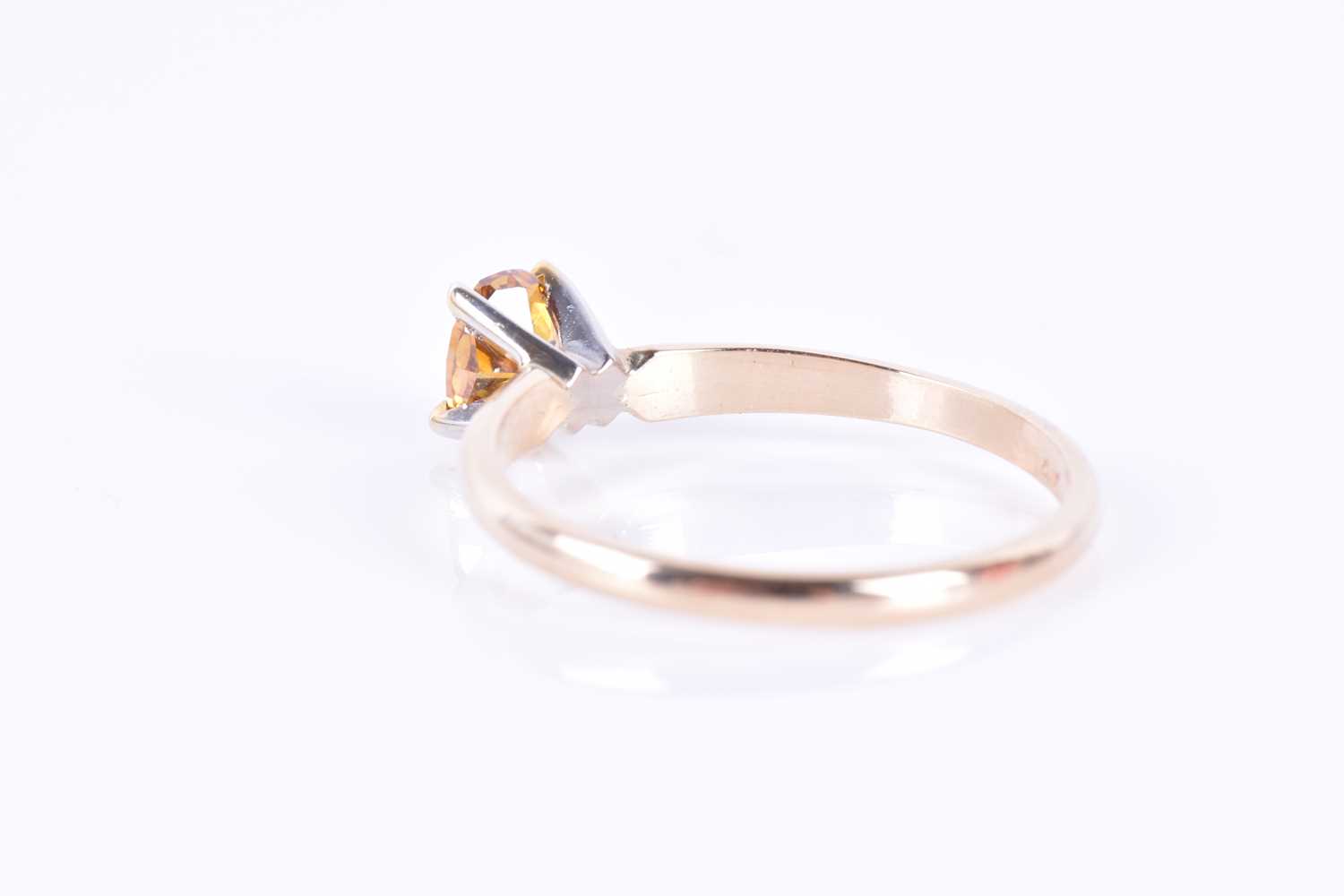 A 14k yellow gold and solitaire diamond ringset with a 0.45 carat fancy deep orange mixed oval-cut - Image 3 of 4