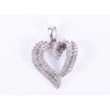 A diamond-set heart-shaped pendantof swept design, set with two rows of round brilliant-cut diamonds