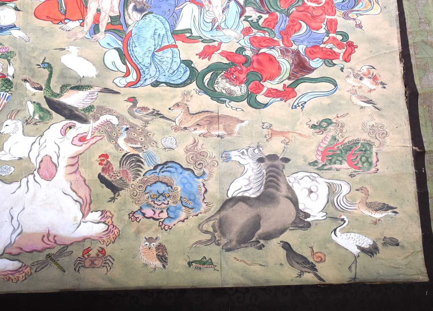 A Japanese hanging scroll 'The Death of Buddha', Edo period 1600 - 1868, depicting the death of - Image 7 of 10