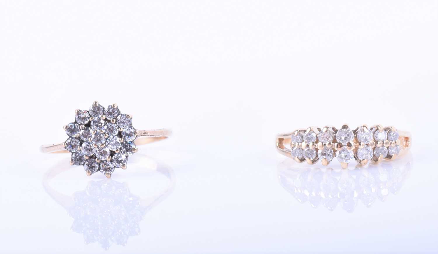 A 9ct yellow gold and diamond cluster ringsize M 1/2, together with a 14k yellow gold ring step- - Image 3 of 4