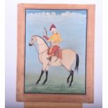 Indian School, 19th century, Equestrian portrait of an archer with hawk, gouache on card, later