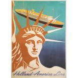 An early to mid-20th century original shipping liner advertising poster, for the 'Holland-America