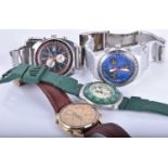 A Tag Heuer Professional quartz green watch, together wth a Seiko chronograph, a Sicura chronograph,