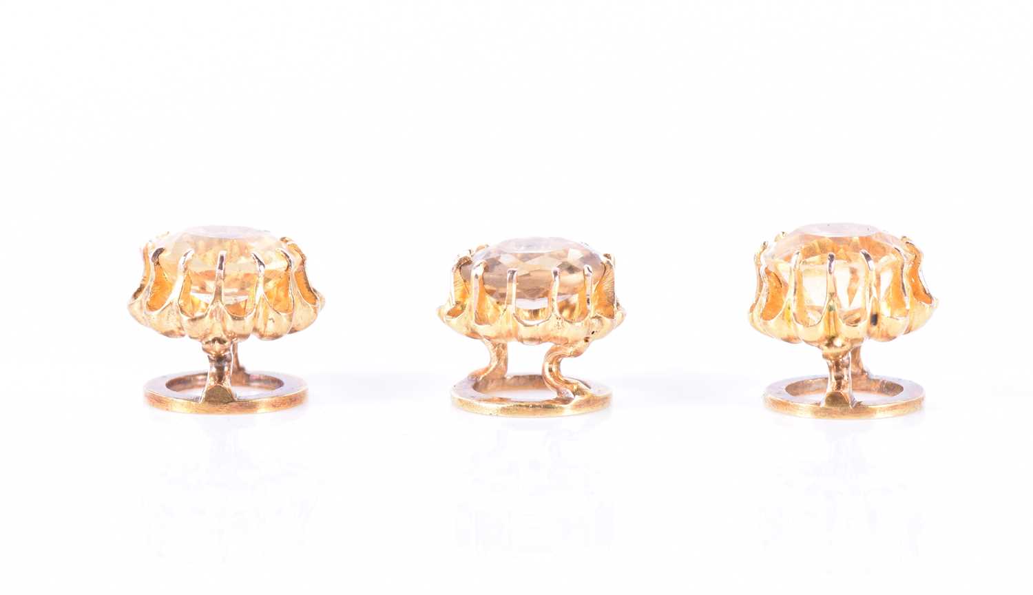 A set of three late 19th / early 20th century yellow gold and citrine buttonseach set with a mixed - Image 4 of 4