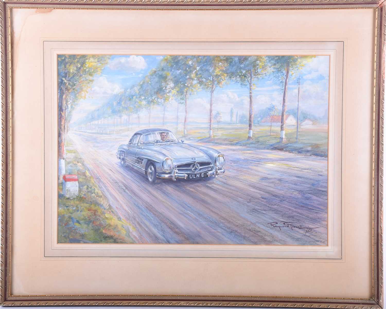 Raymond Groves (1913 - 1958), 'Mercedes sports car on the Continent', signed and dated 57,