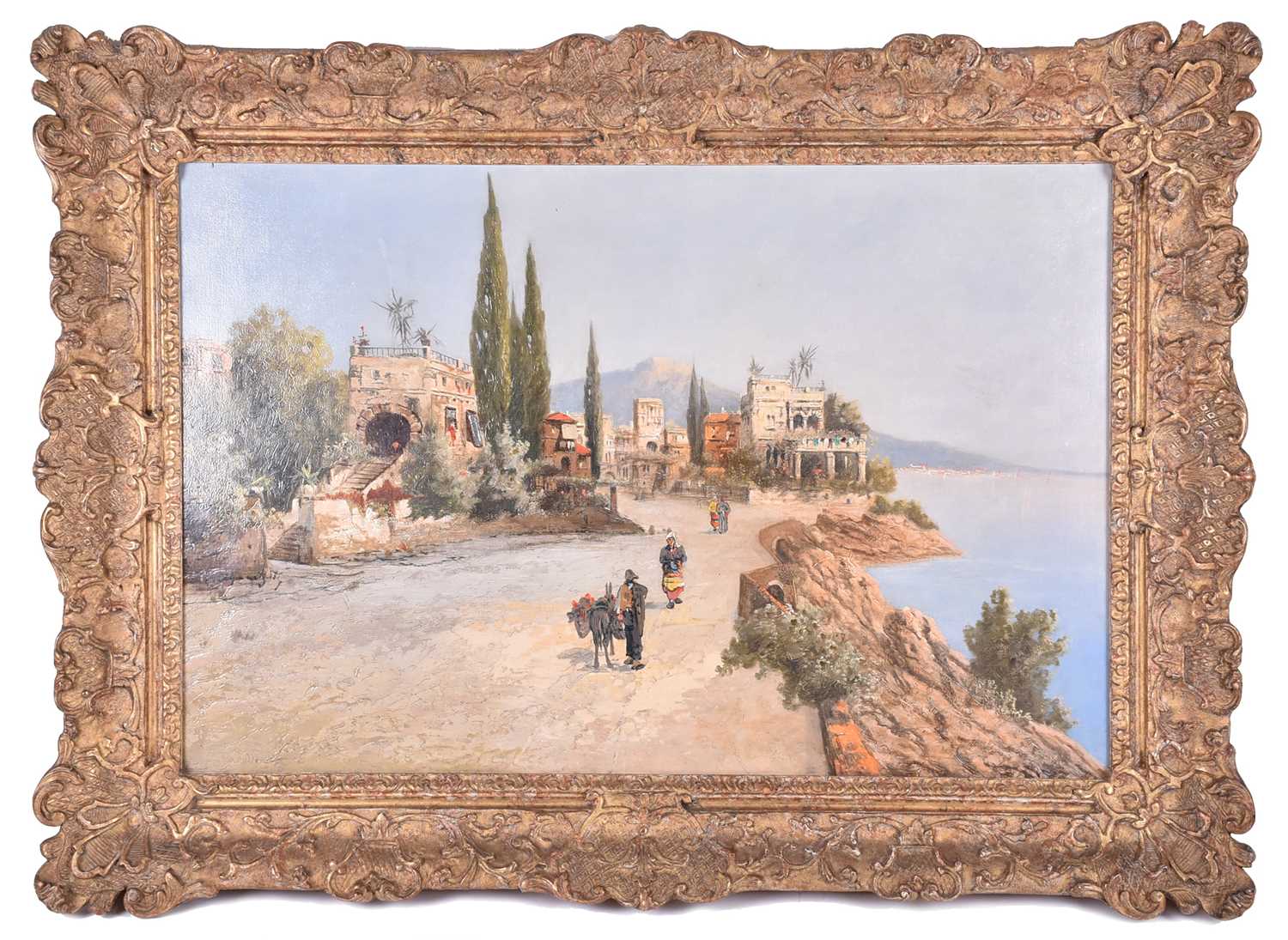 Continental School, 20th century, depicting a road and the bay of Naples in the background,