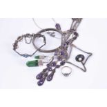 A silver and amethyst drop pendant necklacein the 19th century style, together with a ladies white