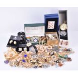 A large collection of costume jewelleryto include a Gucci timepieces watch with exchangable