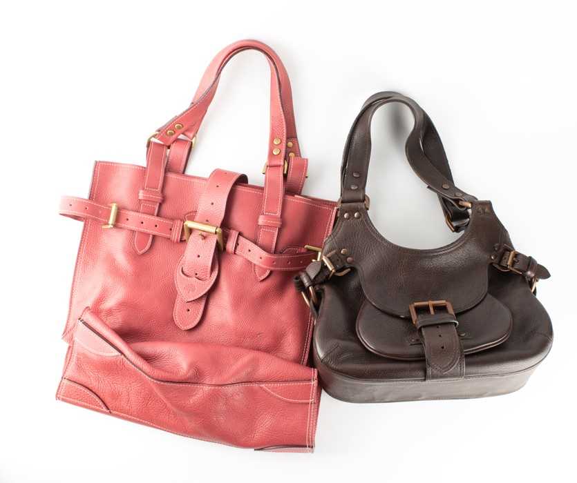 A dark pink leather Mulberry handbagof squared form, with buckle detail, together with a smaller