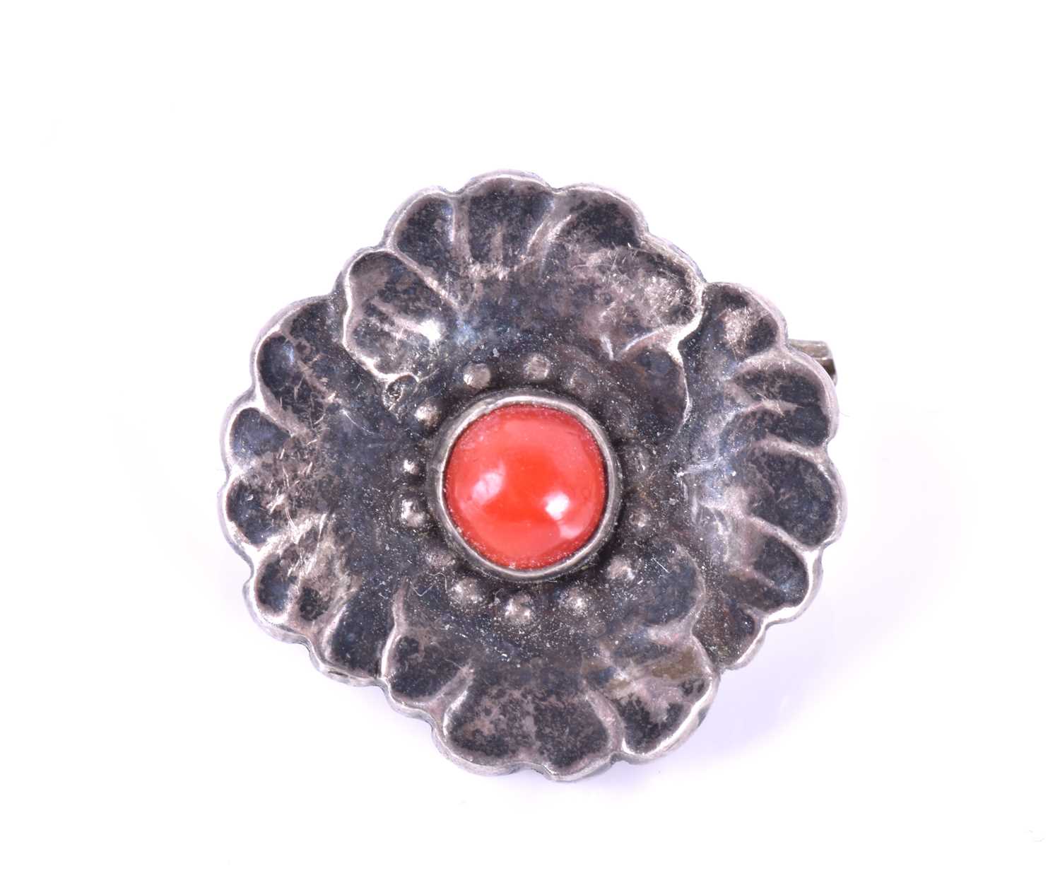 A group of various silver jewellery itemsincluding a Georg Jensen silver and coral flower brooch, - Image 3 of 4
