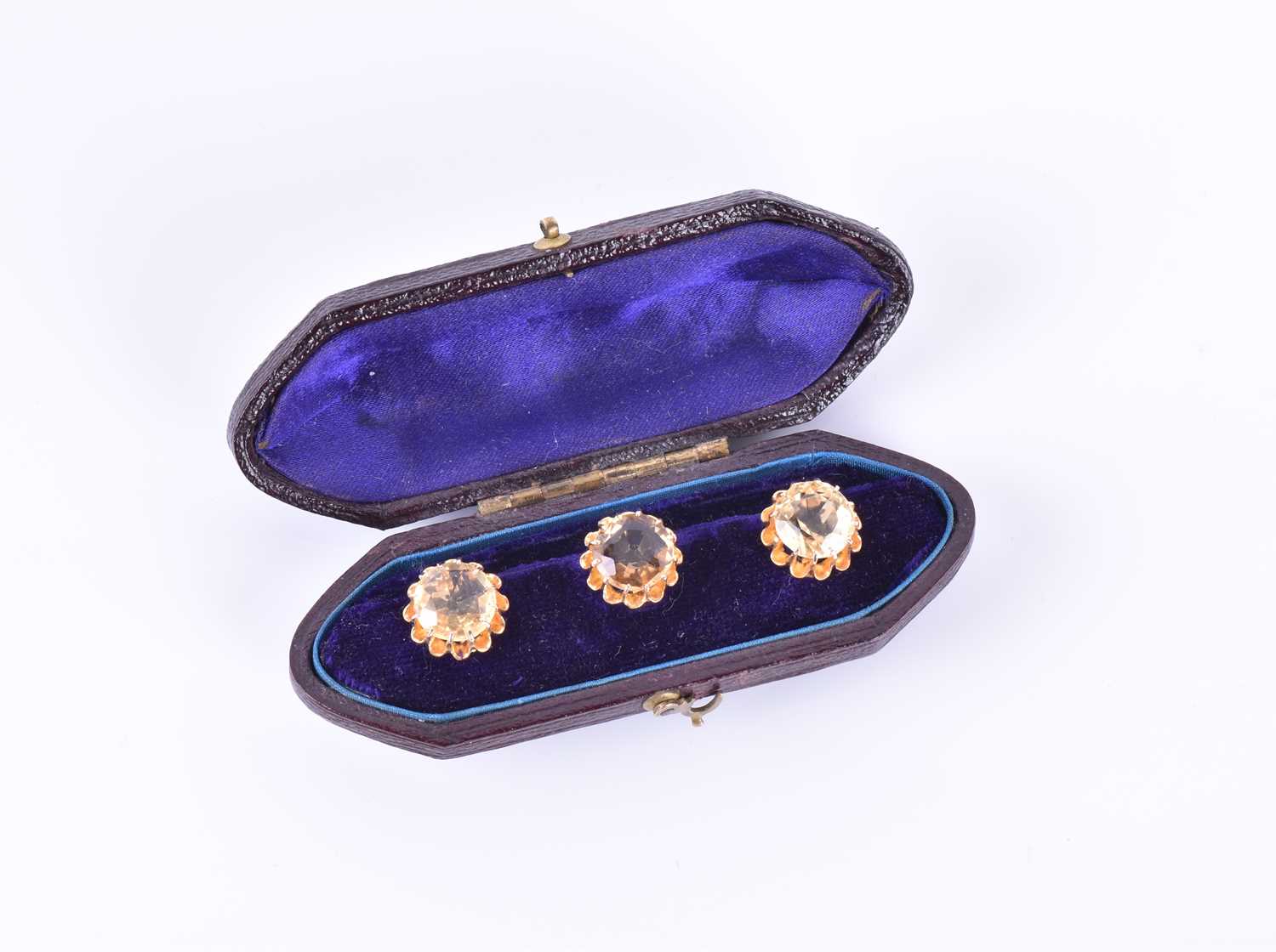 A set of three late 19th / early 20th century yellow gold and citrine buttonseach set with a mixed - Image 3 of 4